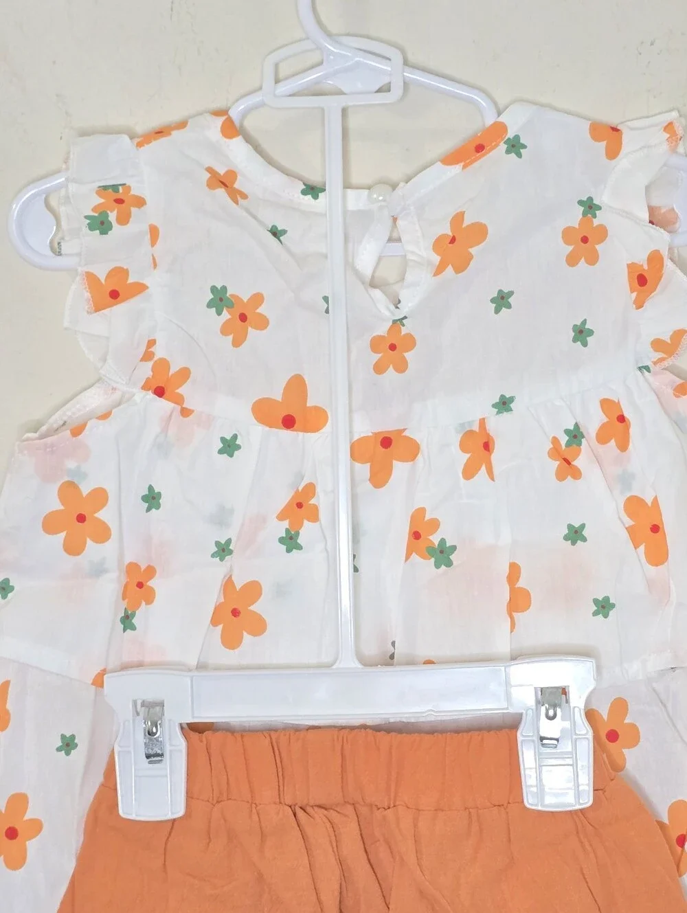 Girls Floral Tank Top & Shorts Set Size 120 White Orange Bow NWT Summer Outfit